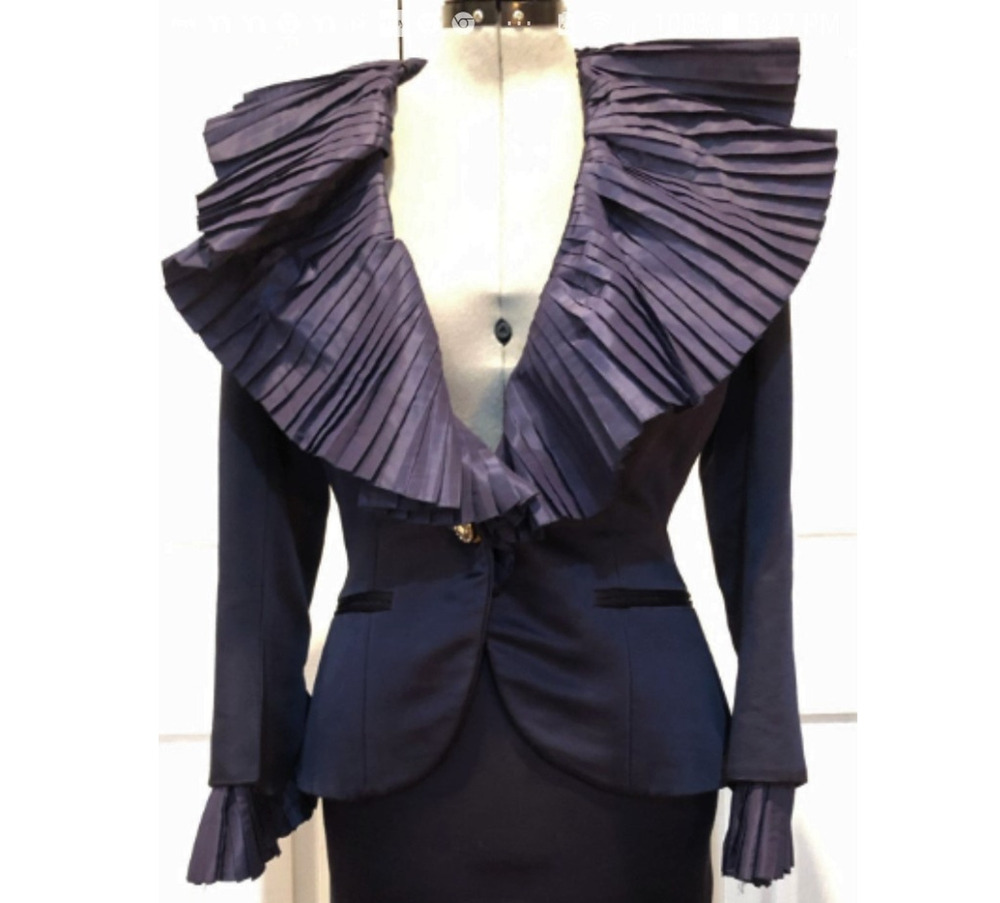 Christian Dior Vtg Satin Evening Jacket With Large Pleated Collar